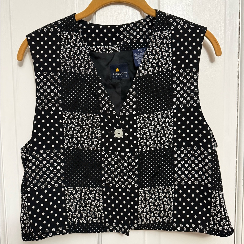 Liz Sport Cropped Black Patchwork Vest | Petite Small
